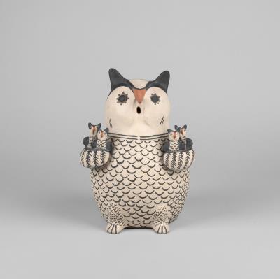 Polychrome Owl Storyteller with Four Children