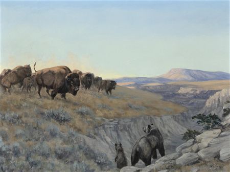 Untitled (Buffalo and Bears) by Leslie Hamilton (Les) Peters - Auction record, sale price, and art valuation. Compare with similar artists and explore comparable artworks.