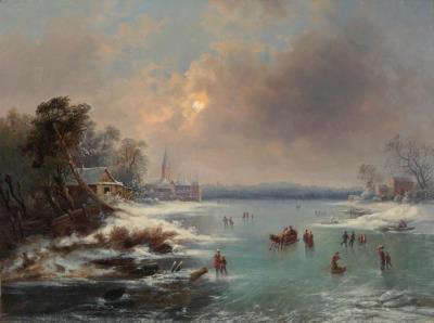 Figures Skating on Frozen Lake by Johann Friedrich Nagel - Auction record, sale price, and art valuation. Compare with similar artists and explore comparable artworks.
