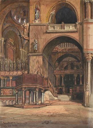 St. Mark's, Venice (Small watercolor study of a statue on reverse)