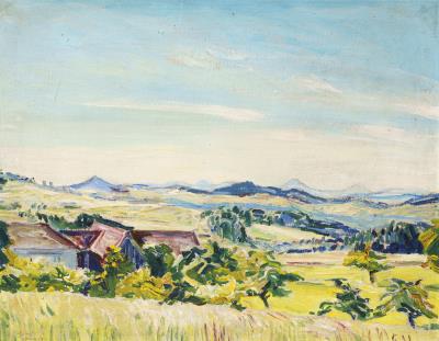 Sommerlandschaft mit Blick auf das Böhmische Mittelgebirge