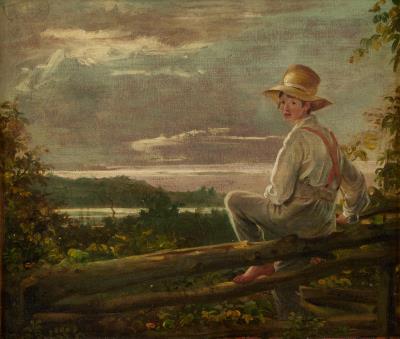 Country Lad on a Fence (Sketch from Nature; Boy Getting Over a Fence, Throg's Point, New York)