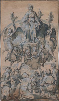 The Virgin, surrounded by seven Angels holding branches, appearing to seven men by Belisario Corenzio - Auction record, sale price, and art valuation. Compare with similar artists and explore comparable artworks.