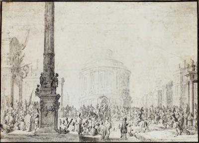 A Procession Before a Circular Temple
