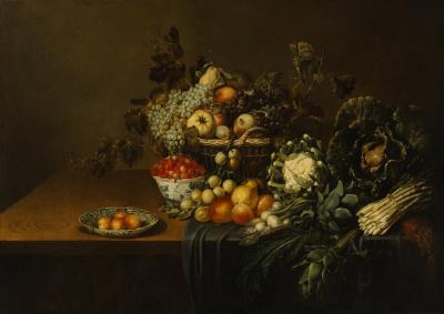 Still Life with Fruit and Vegetables on a Wooden Tabletop