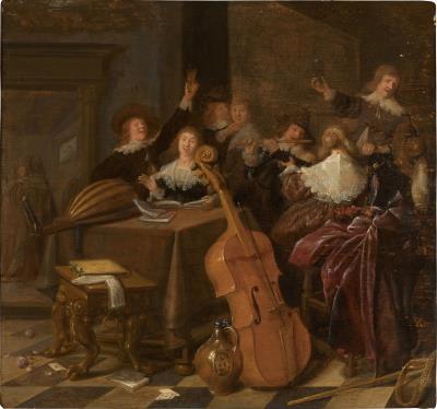 A musical gathering in an interior