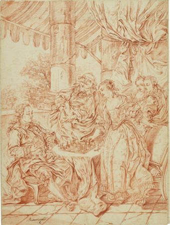 Elegant company playing chess