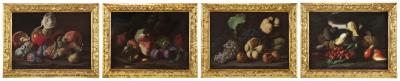 A set of four still lifes depicting fruit and vegetables on a rocky ledge in a landscape (4)