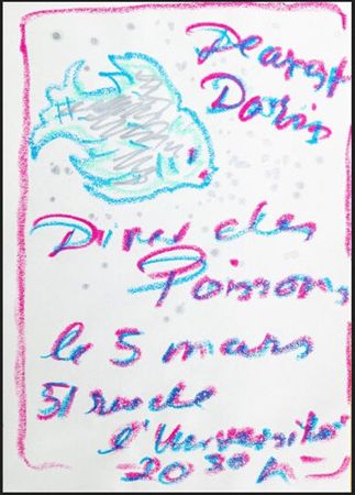 Drawing for an invitation or souvenir of the “Diner des Poissons” organized by Karl Lagerfeld