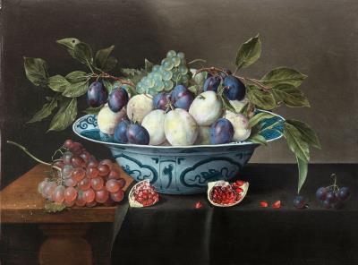 Still Life with Plums in a Wanli Porcelain Bowl