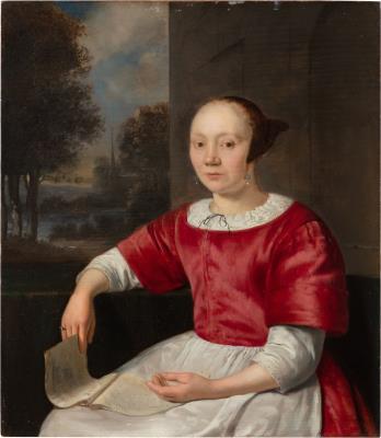 A Woman Holding a Partition