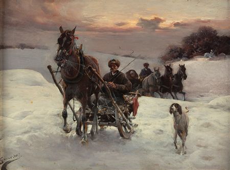 Winter sleigh at dusk