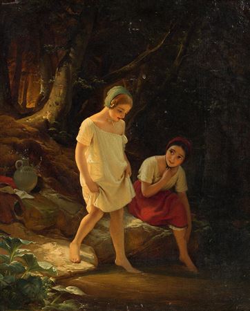 Zwei Mädchen am Bach