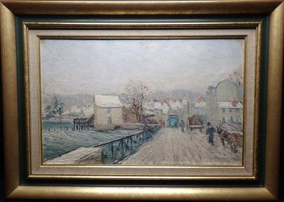 Bar-sur-Seine, bridge over the snow-covered Seine