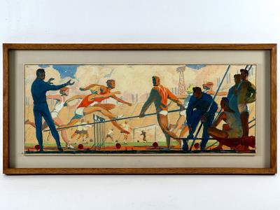 Sketch painting of dinning hall at International tourist camp in Baku (Azerbaijan)