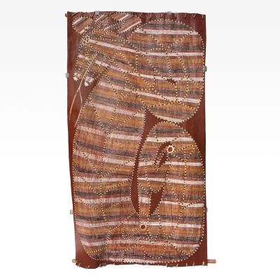 Ngalyod Rainbow Serpent by Irenie Ngalinba - Auction record, sale price, and art valuation. Compare with similar artists and explore comparable artworks.