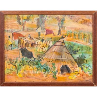 Rural landscape with hut and vegetation