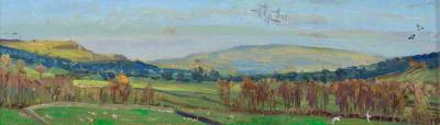 Spring Lambs, Penhill from Askrigg...