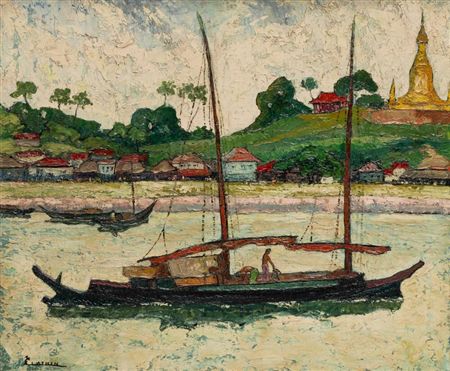 Shipping on the Yangon River by Gerard Laenen - Auction record, sale price, and art valuation. Compare with similar artists and explore comparable artworks.