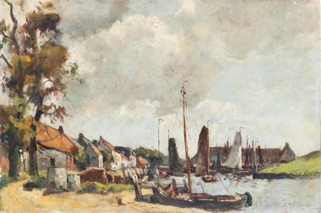 Flat-bottomed sailboat in the inner harbour of Elburg by Jan Van Vuuren - Auction record, sale price, and art valuation. Compare with similar artists and explore comparable artworks.