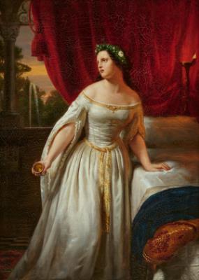 Julia Taking the Sleeping Draught by Theodore Hildebrandt - Auction record, sale price, and art valuation. Compare with similar artists and explore comparable artworks.