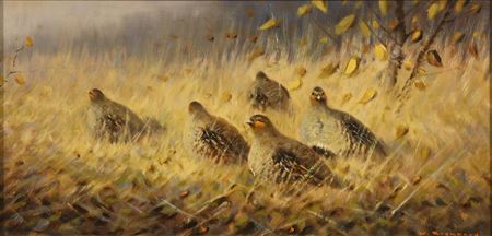 Partridges in the grass by Walter Rohrbach - Auction record, sale price, and art valuation. Compare with similar artists and explore comparable artworks.