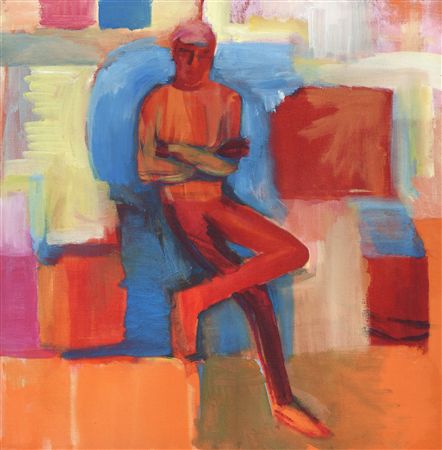On a colorful couch