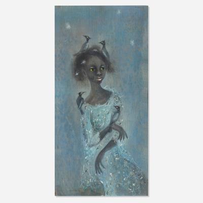 Lady in Blue with Birds on Head and Shoulder by Karl Priebe - Auction record, sale price, and art valuation. Compare with similar artists and explore comparable artworks.