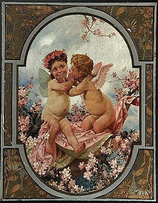 "Englein und Elfe auf Blütenzweig"