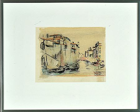 "Kanalszene mit Gondeln in Venedig"
