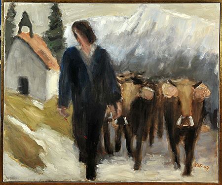 "Bauer mit Kuhherde an der Bergkapelle"