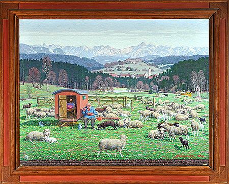 "Schäfer mit Wagen und Schafherde in weiter Allgäuer Landschaft mit Blick auf Schloss Kronburg" by Josef Madlener - Auction record, sale price, and art valuation. Compare with similar artists and explore comparable artworks.