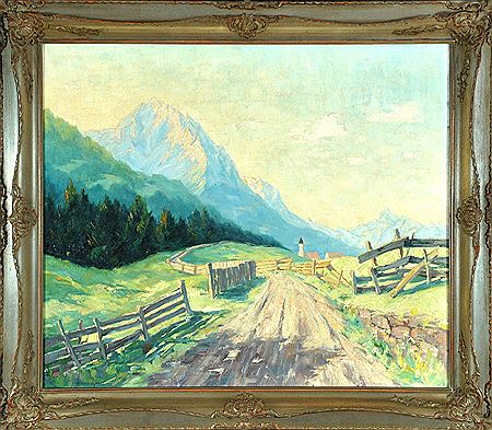 "Feldweg vor Bergpanorama"