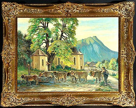 "Bauer mit Kühen bei den Lorettokapellen in Oberstdorf"