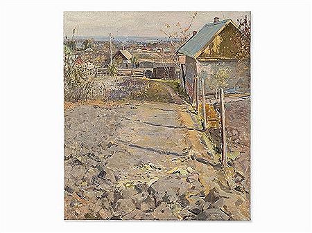 Sample artwork by Mikhail E Tkachev (1912 - 2008), known for portrait, landscape and war scene painting - View similar artists and auction records