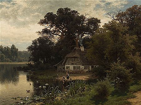 Cottage by the Lakeside by Julius Monien - Auction record, sale price, and art valuation. Compare with similar artists and explore comparable artworks.