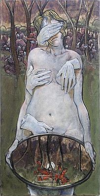 Femme aux mains gantées.