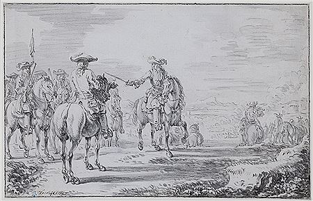 A Military Scene with a Cavalier Pointing his Sword to Another Cavalier