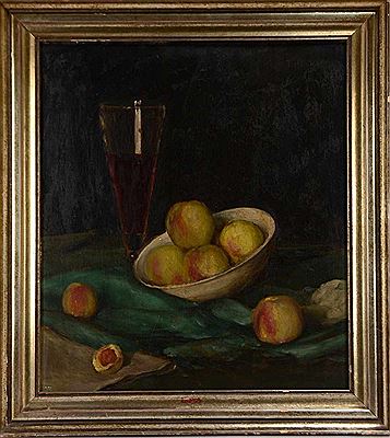'Stillleben mit Äpfeln und Weinglas'