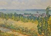 "Reichenau" Blick auf Mittelzell mit dem Münster, Hegau im Hintergrund