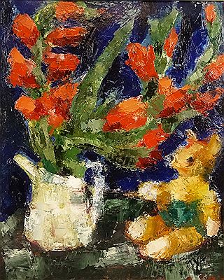 "Teddy Bear and Gladiolas"