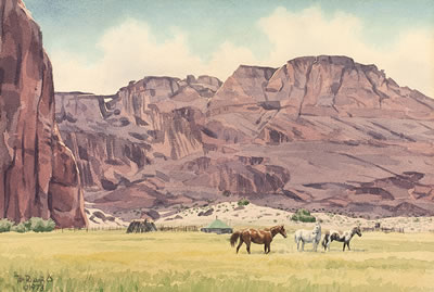 Sample artwork by Tom Embert (Thomas) Phillips (1927 - 2005), known for western genre painting and sculpture - View similar artists and auction records