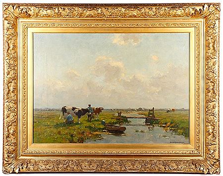 "Pastoral Landscape with Figures by Stream"