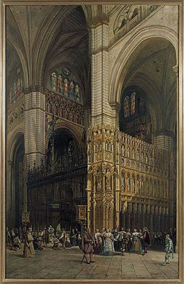 INTERIOR OF THE CATHEDRAL, TOLEDO by Adrien Dauzats - Auction record, sale price, and art valuation. Compare with similar artists and explore comparable artworks.