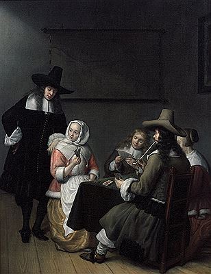 Joueurs de cartes dans un intérieur