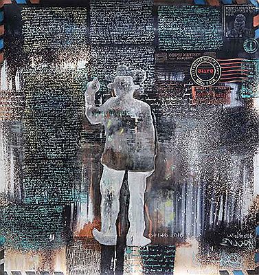 Sample artwork by Paul Onditi (Born 1980), known for abstract figurative mixed-media images, symbolism, social commendary - View similar artists and auction records
