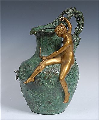 Figural jug, applied with a nude allusion to Diana the Huntress