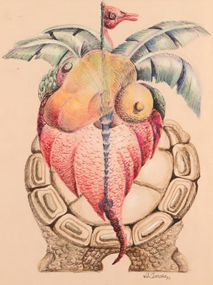 Hybrid figure of a tortoise and lizard, 1997