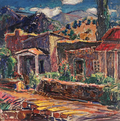 Houses in mountainous landscape