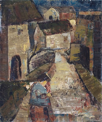 Townscape with Seated Figure by Howard Sewall - Auction record, sale price, and art valuation. Compare with similar artists and explore comparable artworks.